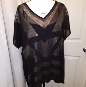 Black Sheer Sparkly Sequins Blouse 2x
